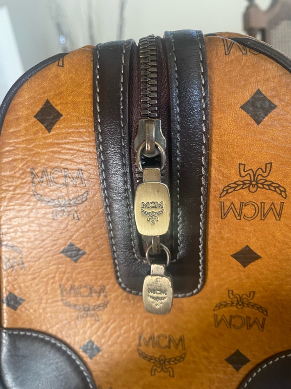 MCM Cognac Visetos Medium Boston Handbag With FREE Wallet - Picture 12 of 15